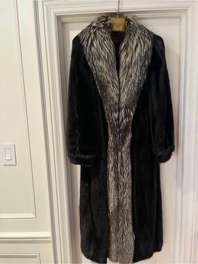 Antthony Dark Brown Mink Coat with Silver Fox Trim